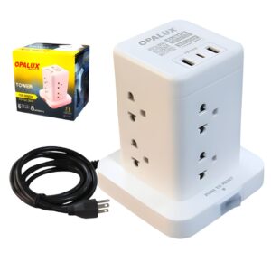 Adaptador tipo Torre de 8 tomas 2 Usb Tipo A + Tipo C Opalux OP-TW8